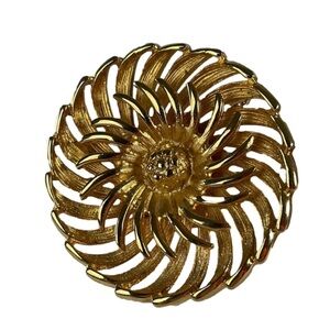 Gold Tone Flower Burst Brooch Pin